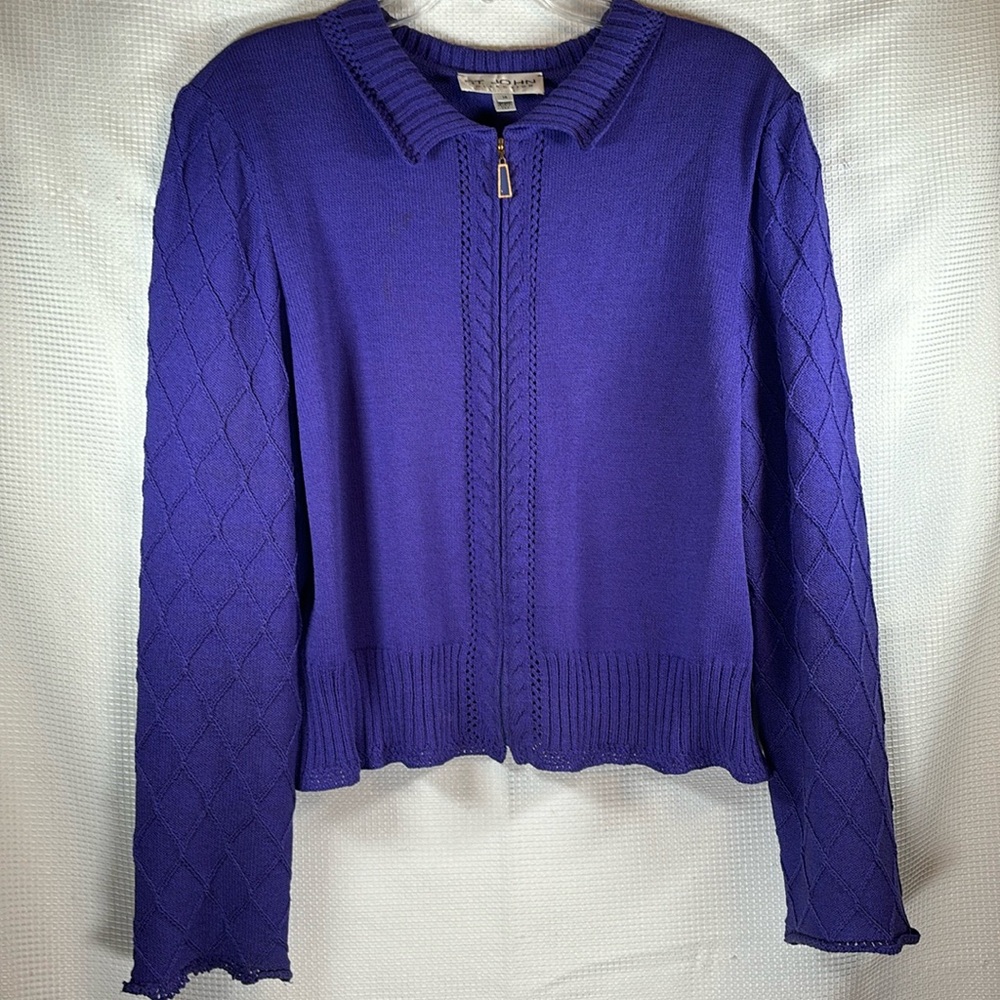 St. John Collection Purple Zippered Knit Sweater Jacket, Size 14.